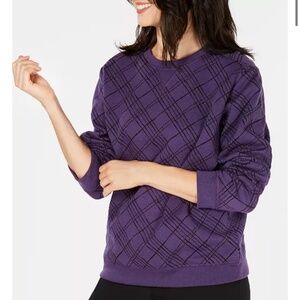 Kendra Scott Sport Purple Crew Neck Sweatshirt Womens Sz L Pullover Black Plaid